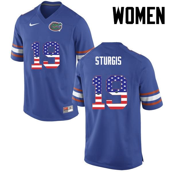 NCAA Florida Gators Caleb Sturgis Women's #19 USA Flag Fashion Nike Blue Stitched Authentic College Football Jersey VAD2164SU